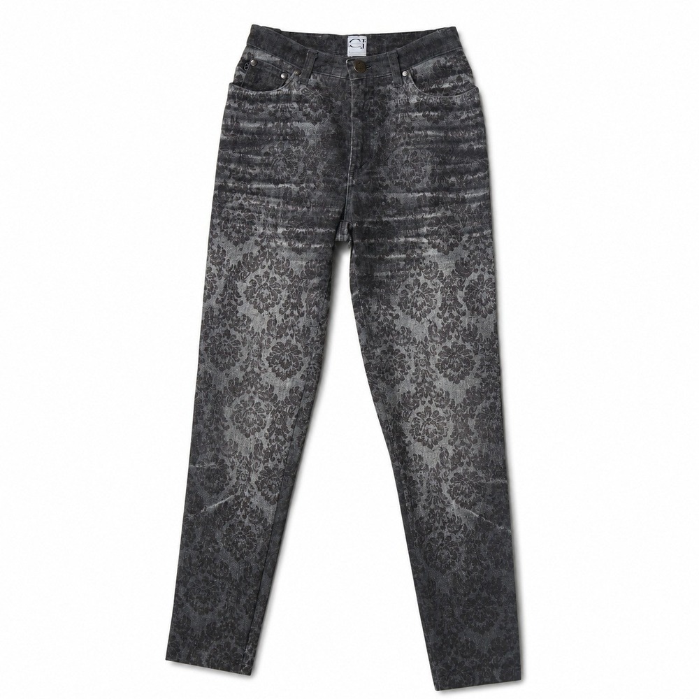 Vintage Roberto Cavalli Jeans Gray Damask Print Straight Leg Size 30 Italy Y2K